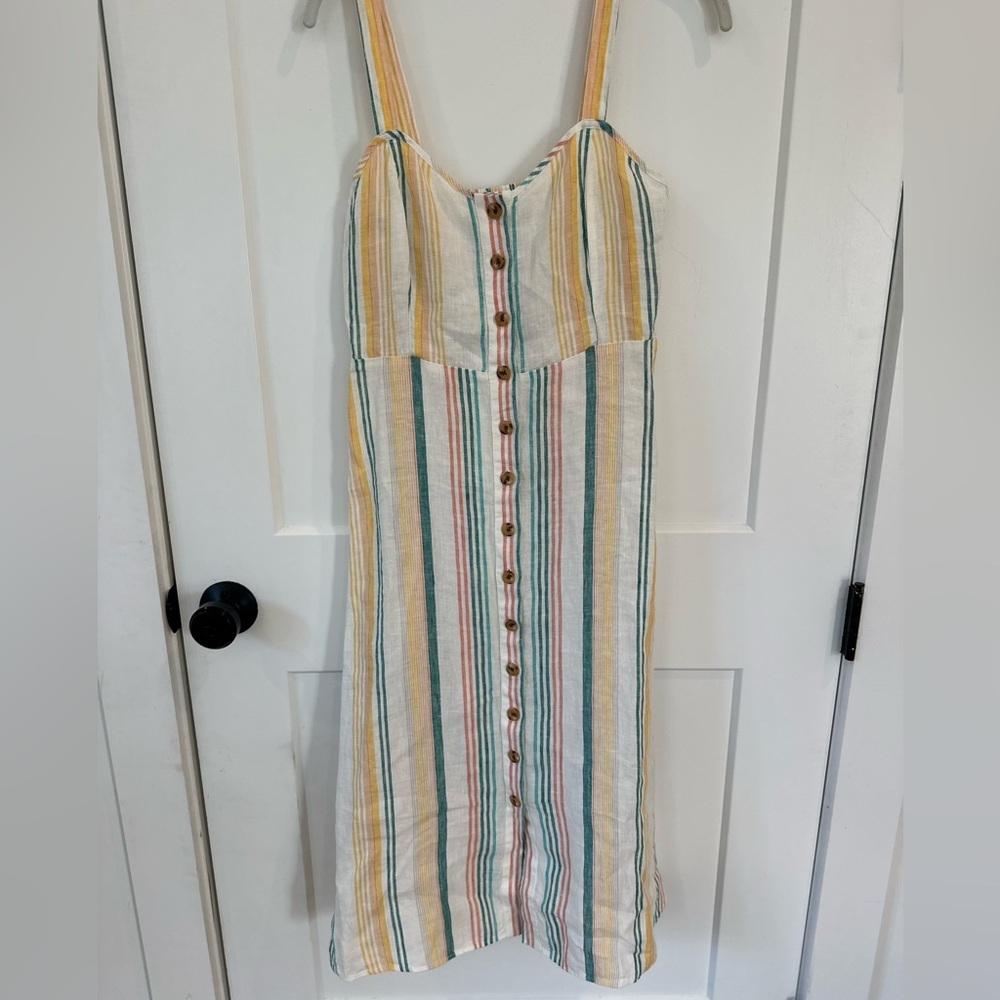 Madewell 100% Linen Button Front Midi Dress | Stripe | Size 2 | Like New - Picture 2 of 8